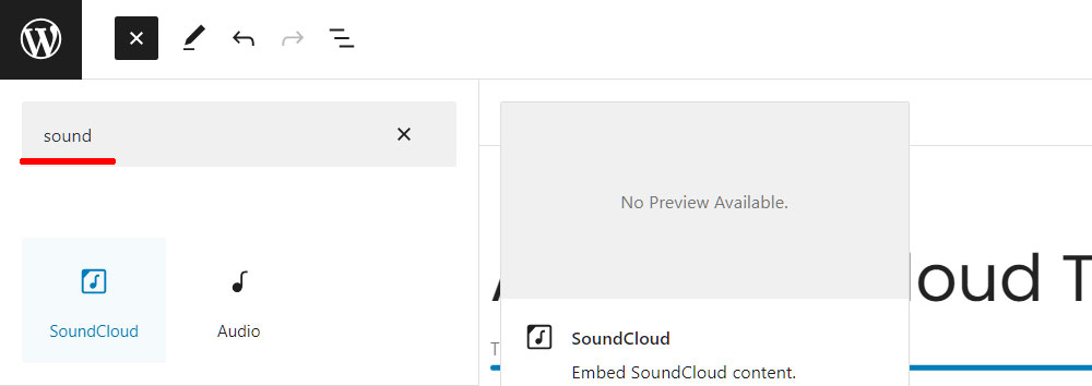 Find The SoundCloud embed block